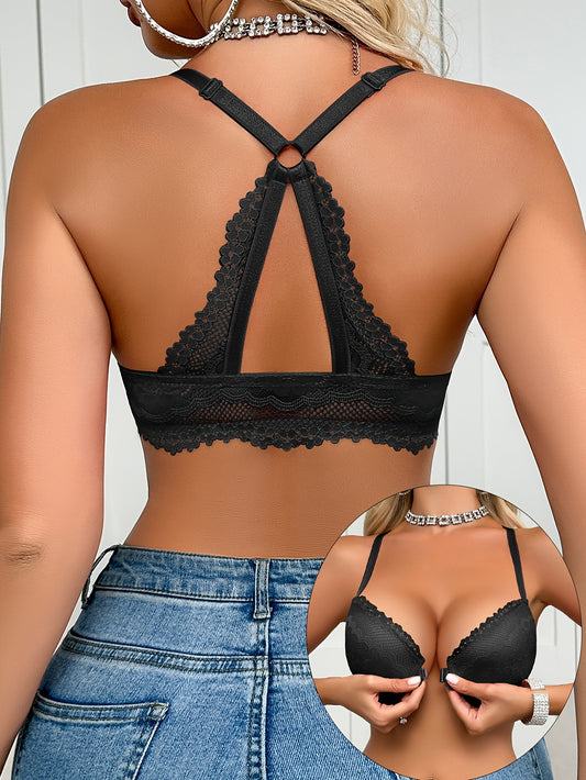 Soutien-Gorge Dentelle Sexy Femme - Sous-Armatures, Fermeture Devant, 90% Polyamide, Noir Rouge Blanc, EU 85B-100D