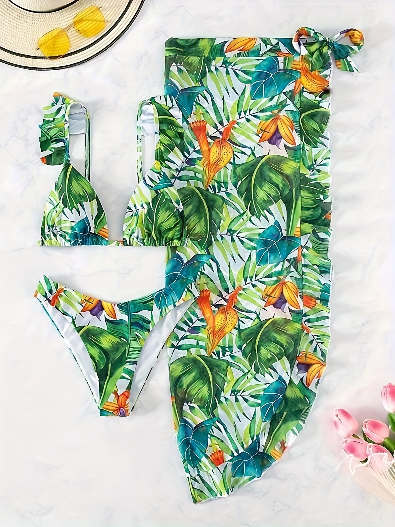 Bikini 2 Pièces Imprimé Tropical – Maillot de Bain Femme Extensible 🌴💙