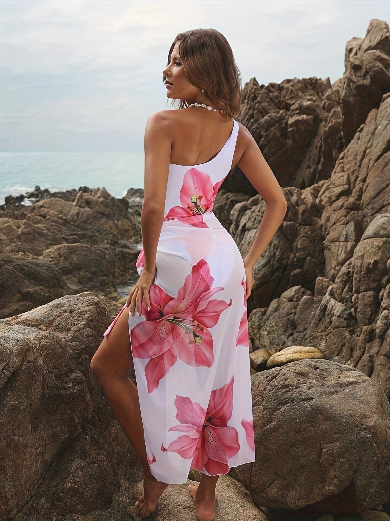 Maillot de Bain 1 Piece Femme Asymetrique Imprime Floral - Tissu Stretch, Style Elegant, Multicolore, S au XL