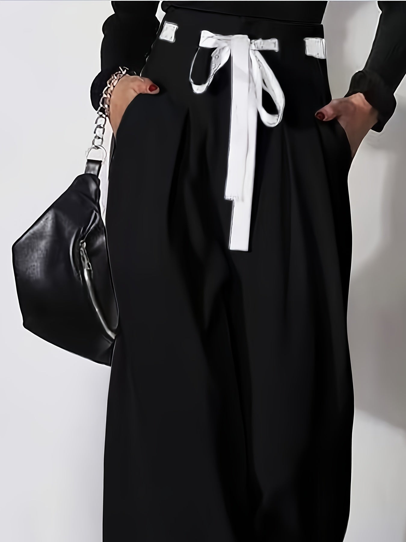 Pantalon Large Femme - Jambes Larges, Ceinture Incluse, Coupe Ample, Style Elegant