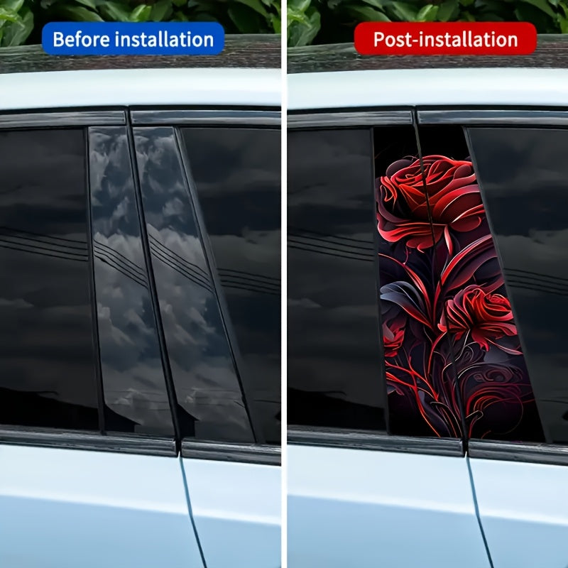 Lot de 2 Autocollants Voiture Rose Rouge - Stickers Vinyle Durable, Decoration Auto