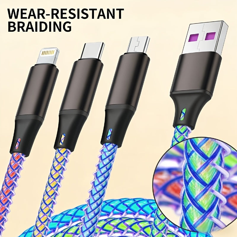 Cable Charge 3-en-1 USB-C vers Lightning 120cm - Transmission Donnees, 5-10W, Plastique Resistant