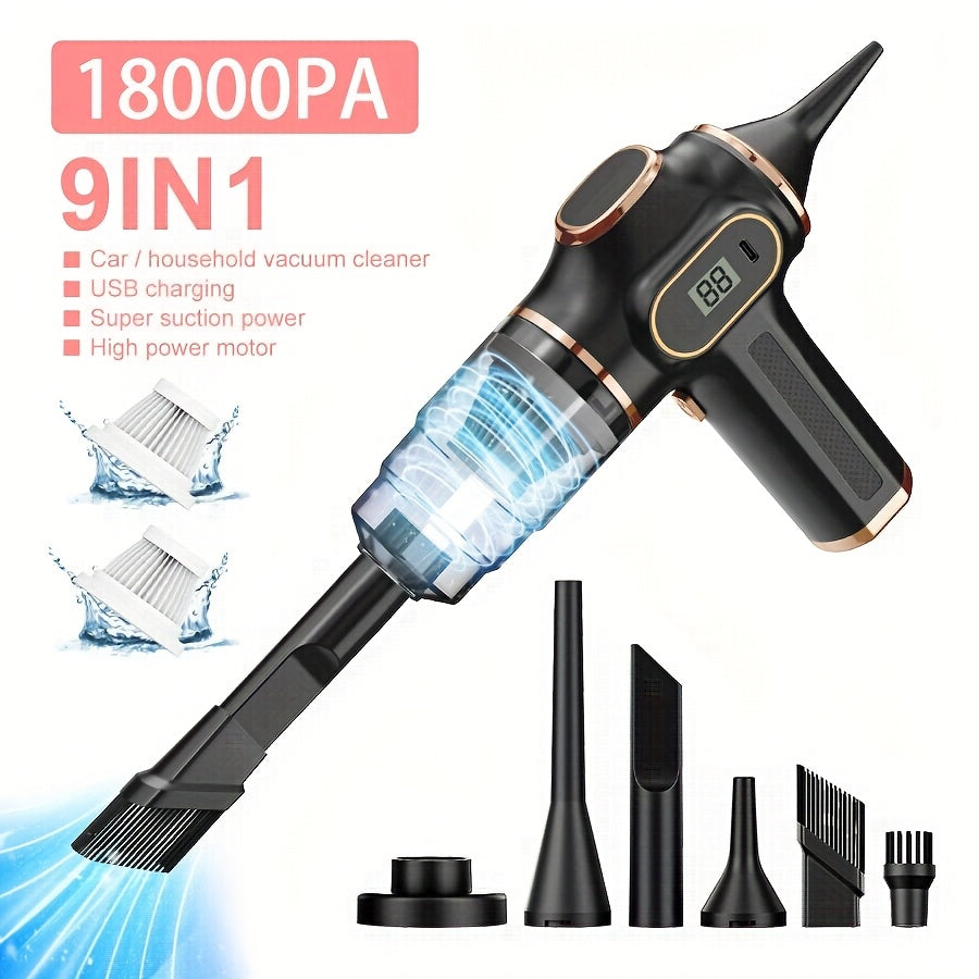 Aspirateur portable sans fil 2 en 1 BELIBUY - 18000 Pa, souffleur, ecran LED, recharge USB, noir ou bleu