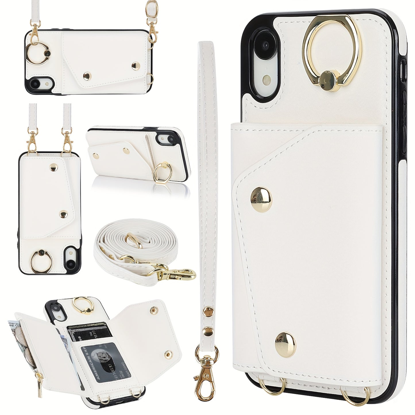 Étui Portefeuille Bandoulière iPhone – Similicuir, Support Intégré, Anti-Choc 📱✨