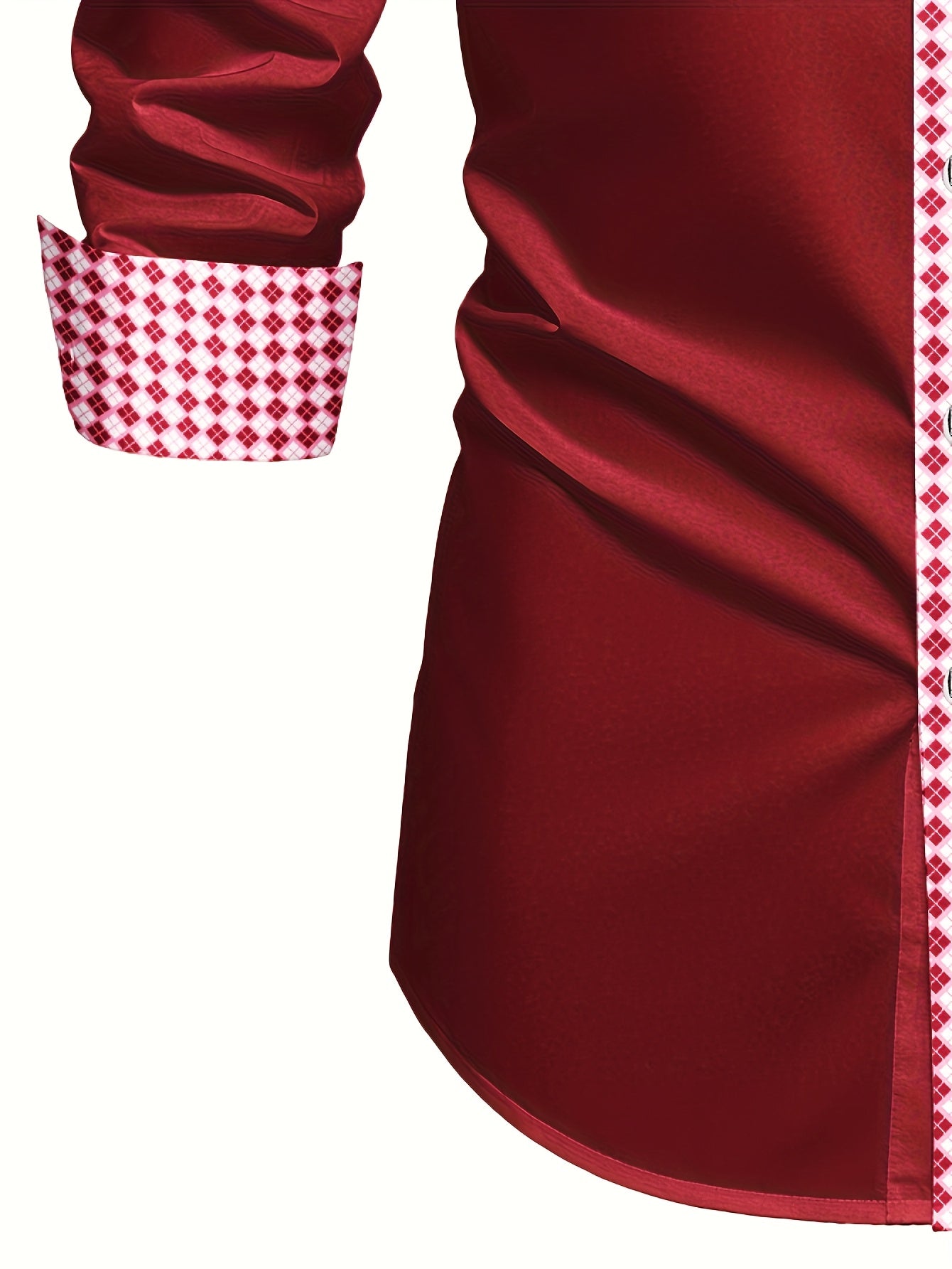 Chemise Homme Manches Longues Col Revers Blocs de Couleur 100% Polyester Decontractee - Rouge FR S-XL