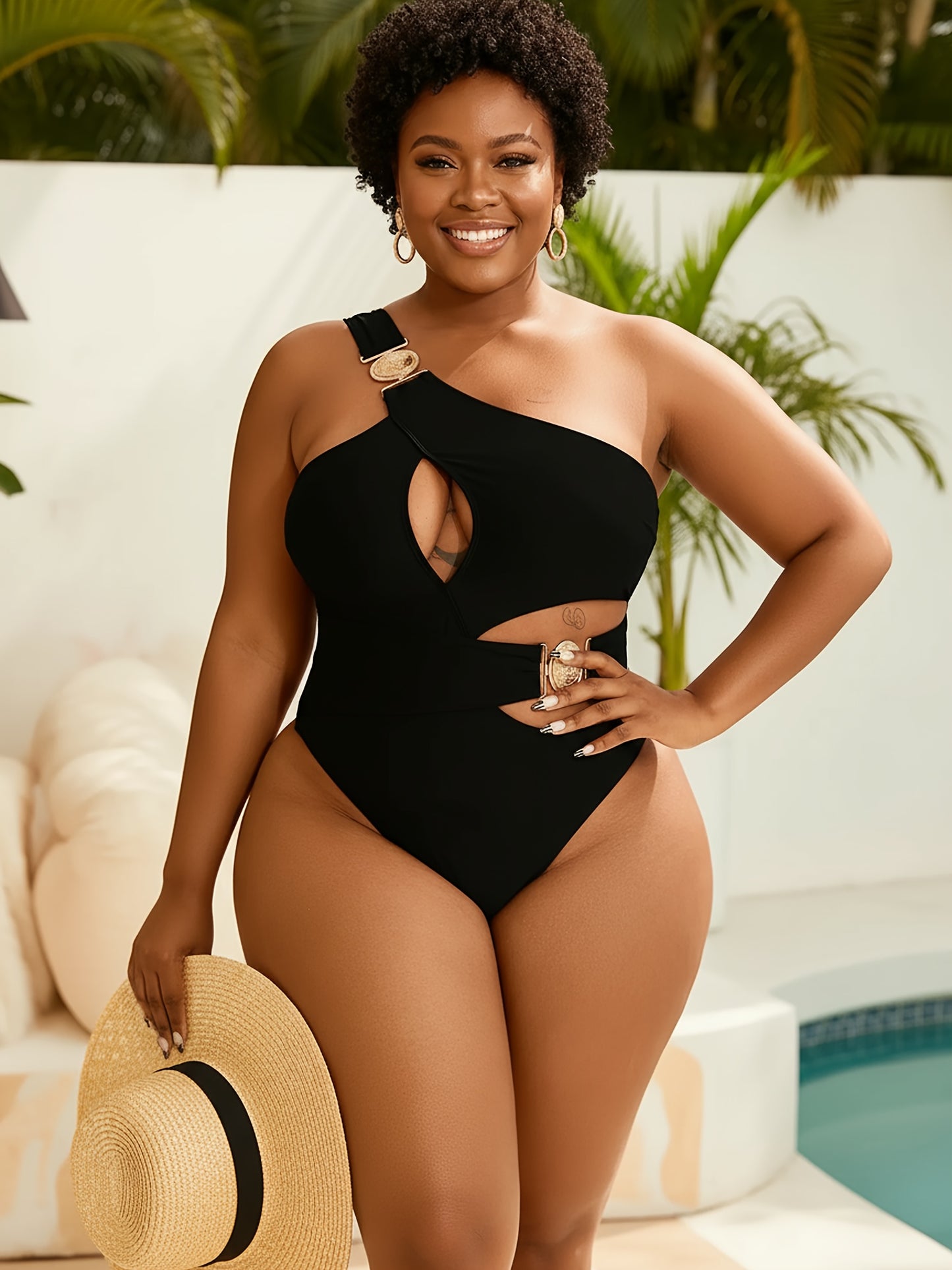 Maillot de Bain Une Piece Femme Sexy - Une Epaule, Push-Up, Grande Taille L a 4XL