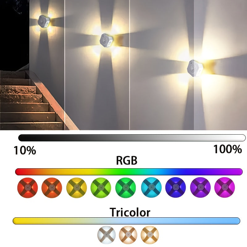 Lampe LED RGB Tricolore Detecteur de Mouvement - Rechargeable 400mAh, Capteur Infrarouge, Applique Murale