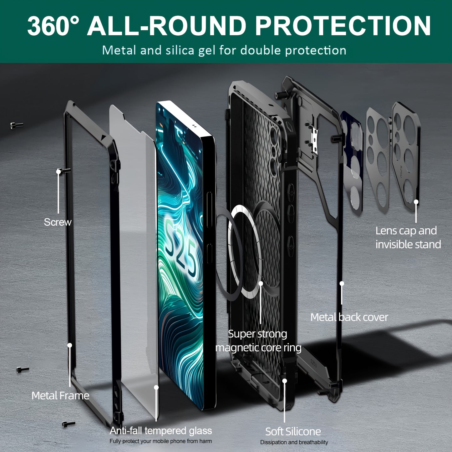 Coque Samsung Galaxy S23 S24 S25 Ultra Metal Magnetique Antichoc - Aluminium, Chargement Sans Fil, Protection Lentilles, Support, 3 Coloris