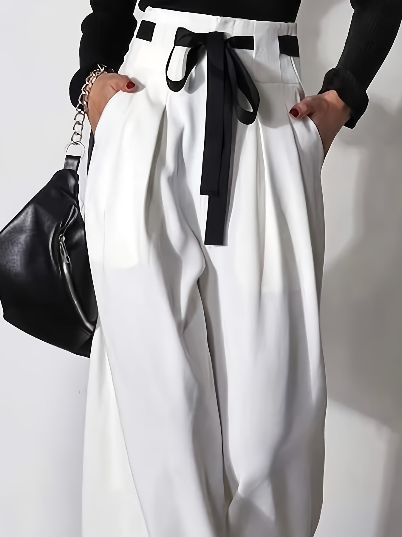 Pantalon Large Femme - Jambes Larges, Ceinture Incluse, Coupe Ample, Style Elegant