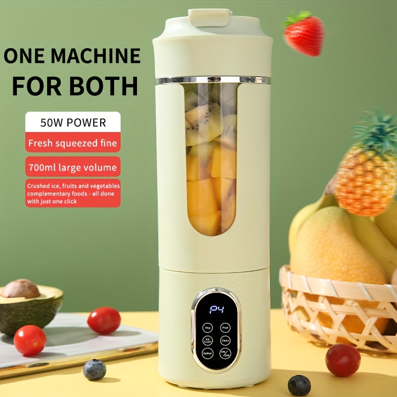 Blender portable rechargeable USB 530 ml LED - Broyeur glace 7.4V, smoothies jus, vert beige blanc