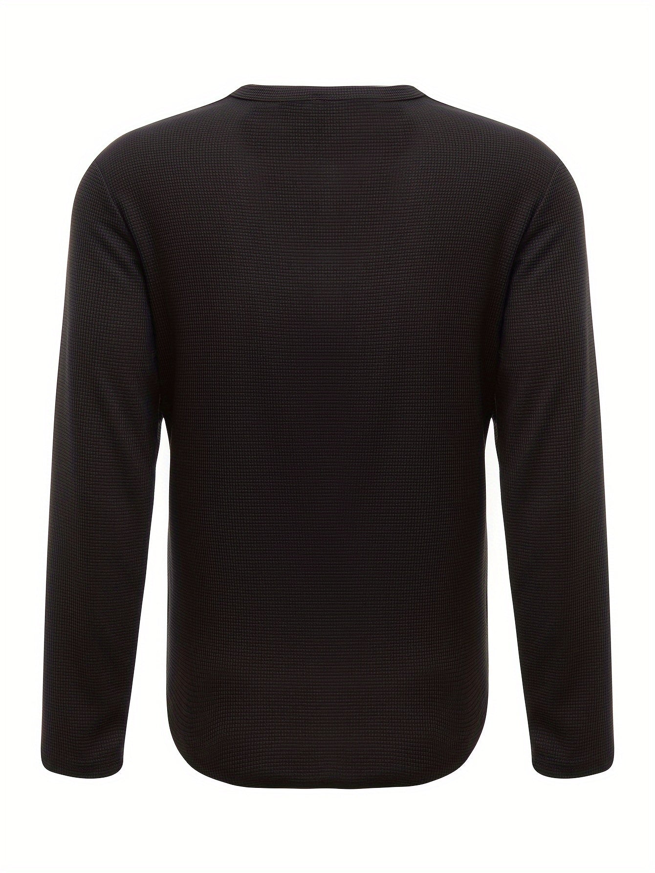 T-Shirt Homme Manches Longues Col en V Gaufre - Slim, 100% Polyester, Blanc Beige Noir, S-XXXL