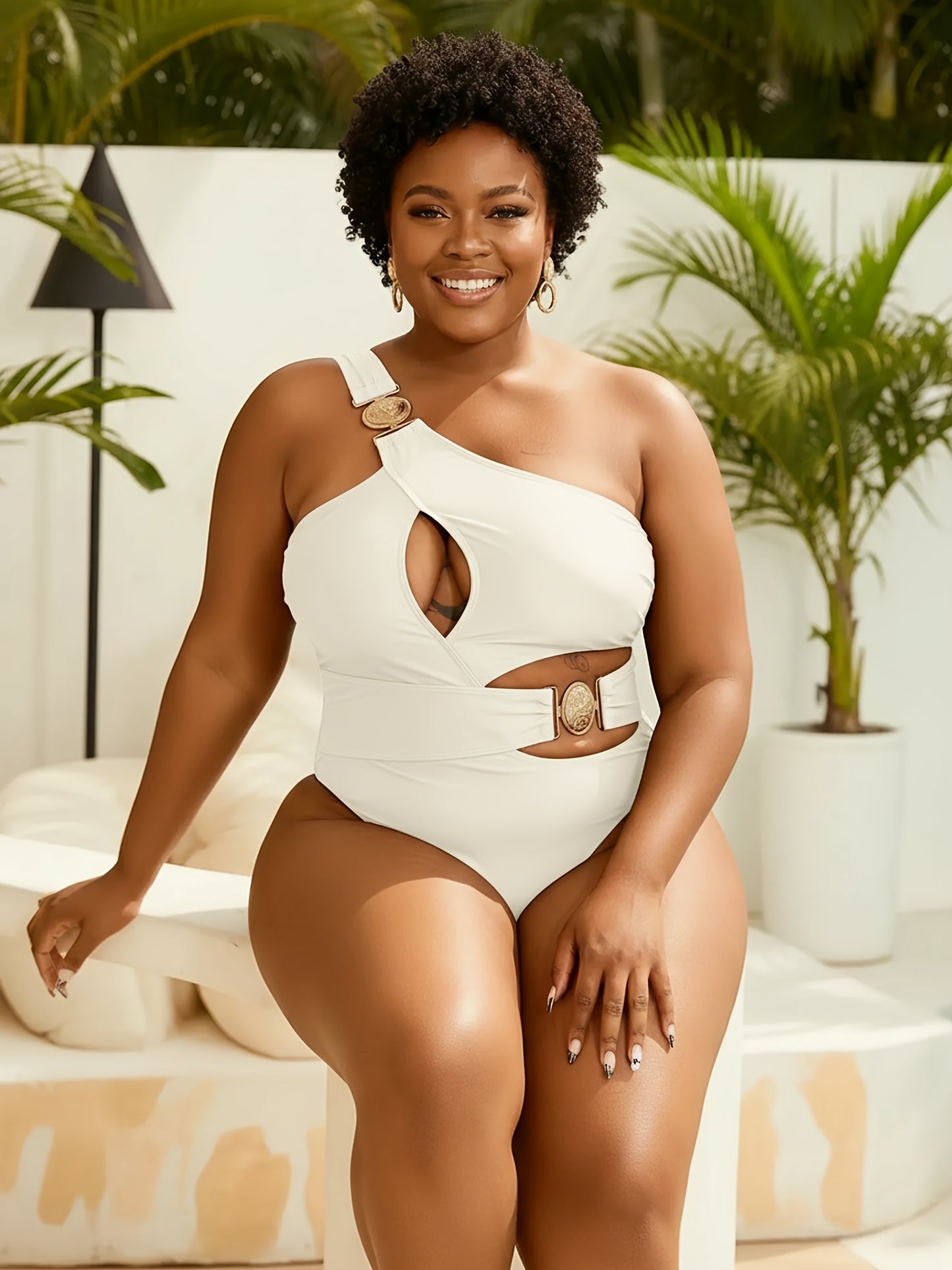 Maillot de Bain Une Piece Femme Sexy - Une Epaule, Push-Up, Grande Taille L a 4XL
