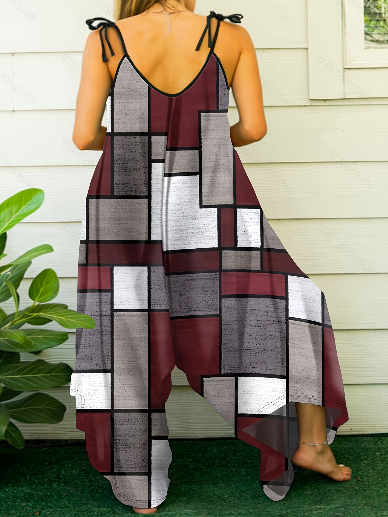 Combinaison d'Été à Bretelles Imprimé Géométrique – Tissu Extensible, Style Élégant | Grande Taille L au 4XL
