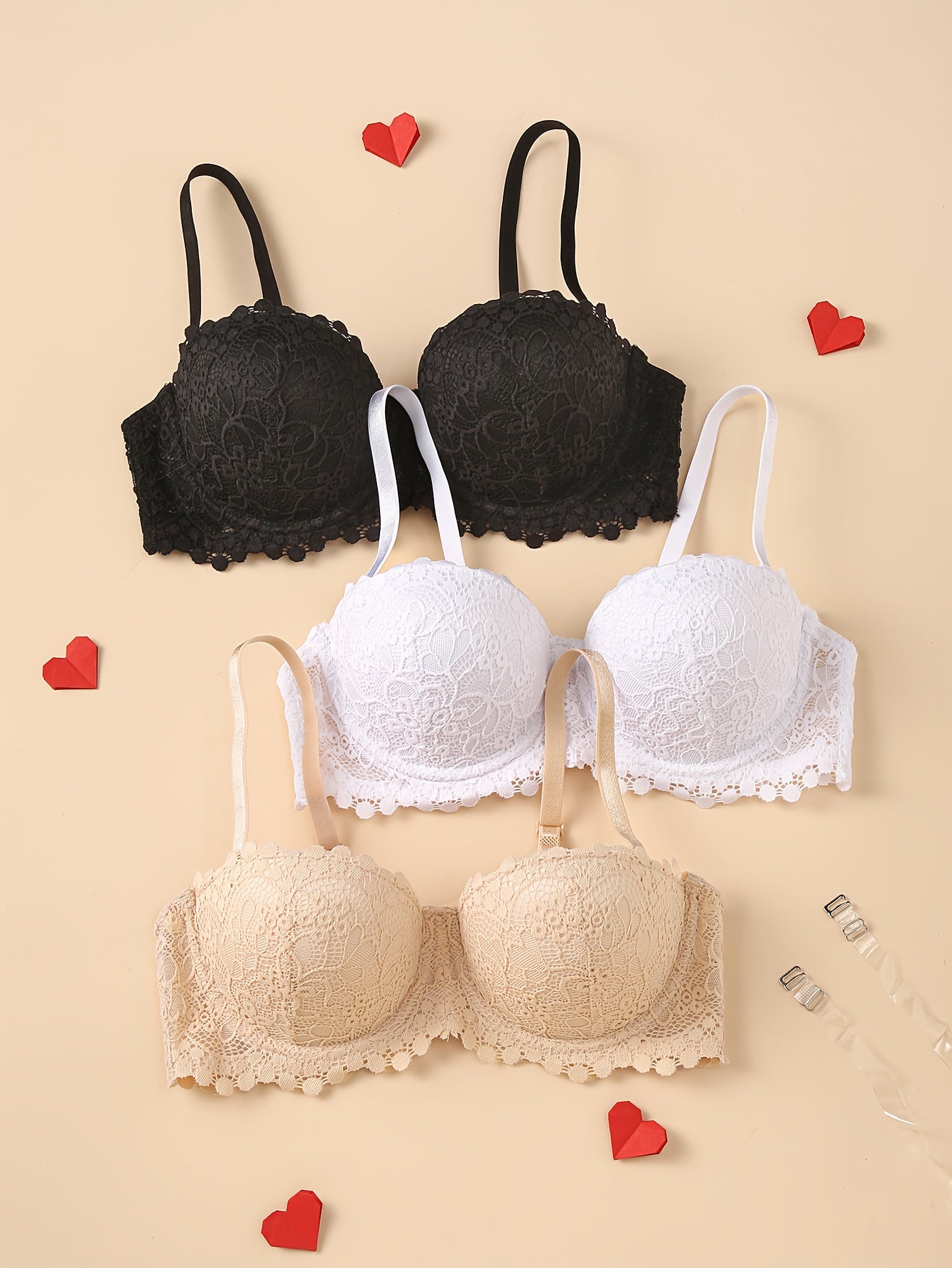 Soutien-Gorge Push-Up Femme a Armatures - Style Romantique, Rembourrage Integre, Hersunei