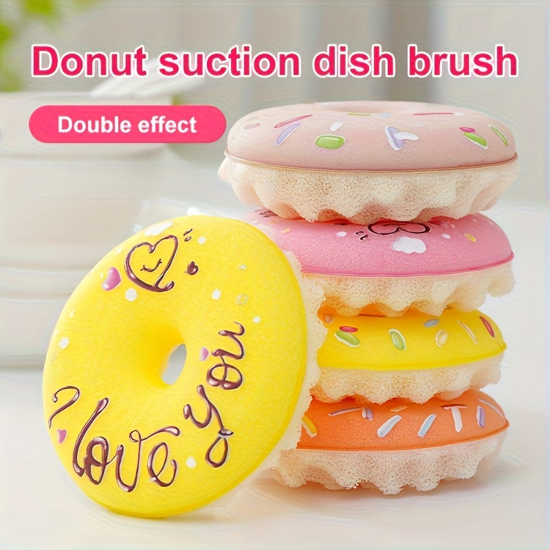 Lot de 5 Eponges Vaisselle Forme Donut - 4 Eponges + 1 Ventouse, Couleurs Aleatoires