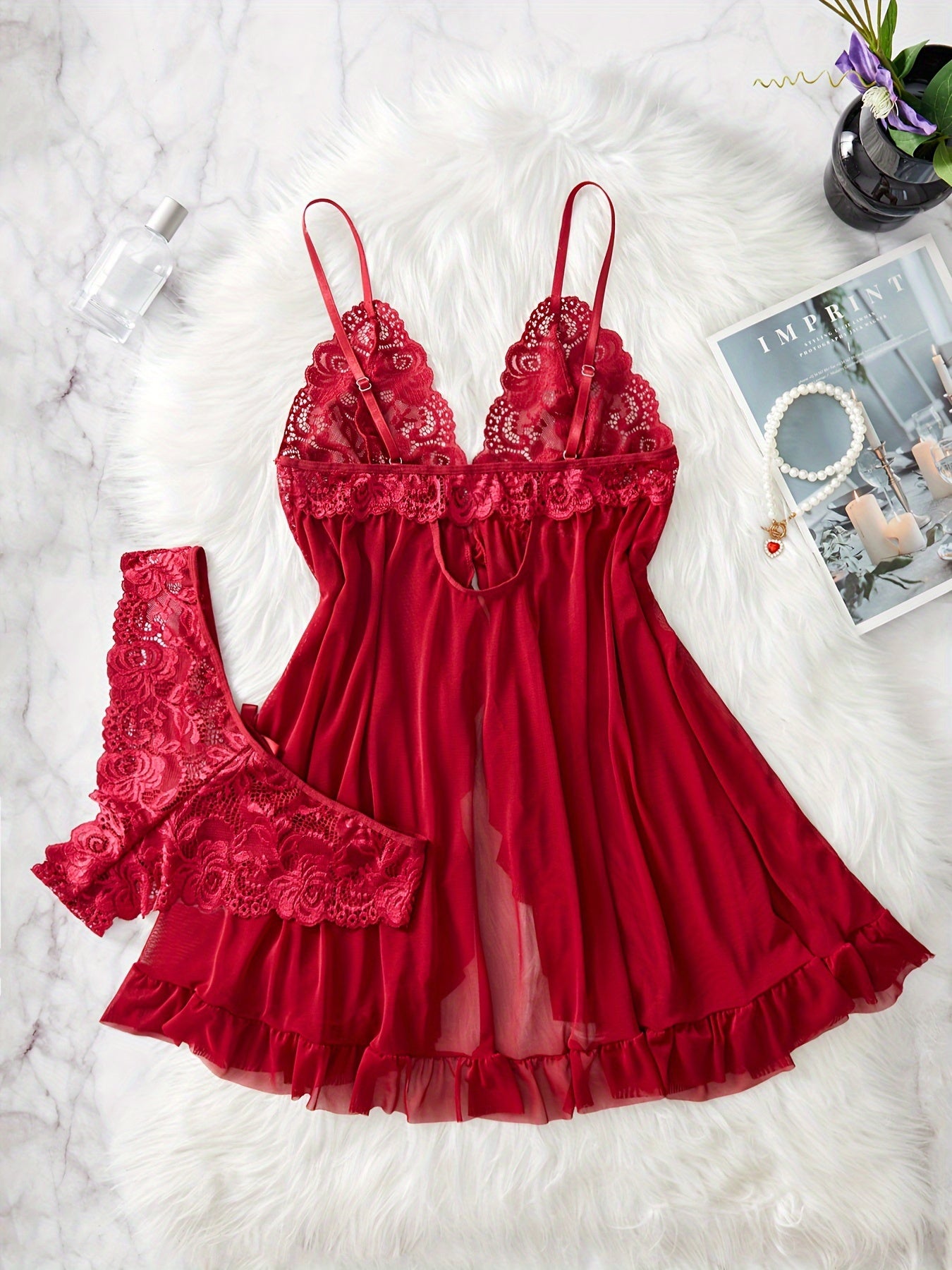 Ensemble de lingerie à volants en dentelle - Topdecheztop.fr