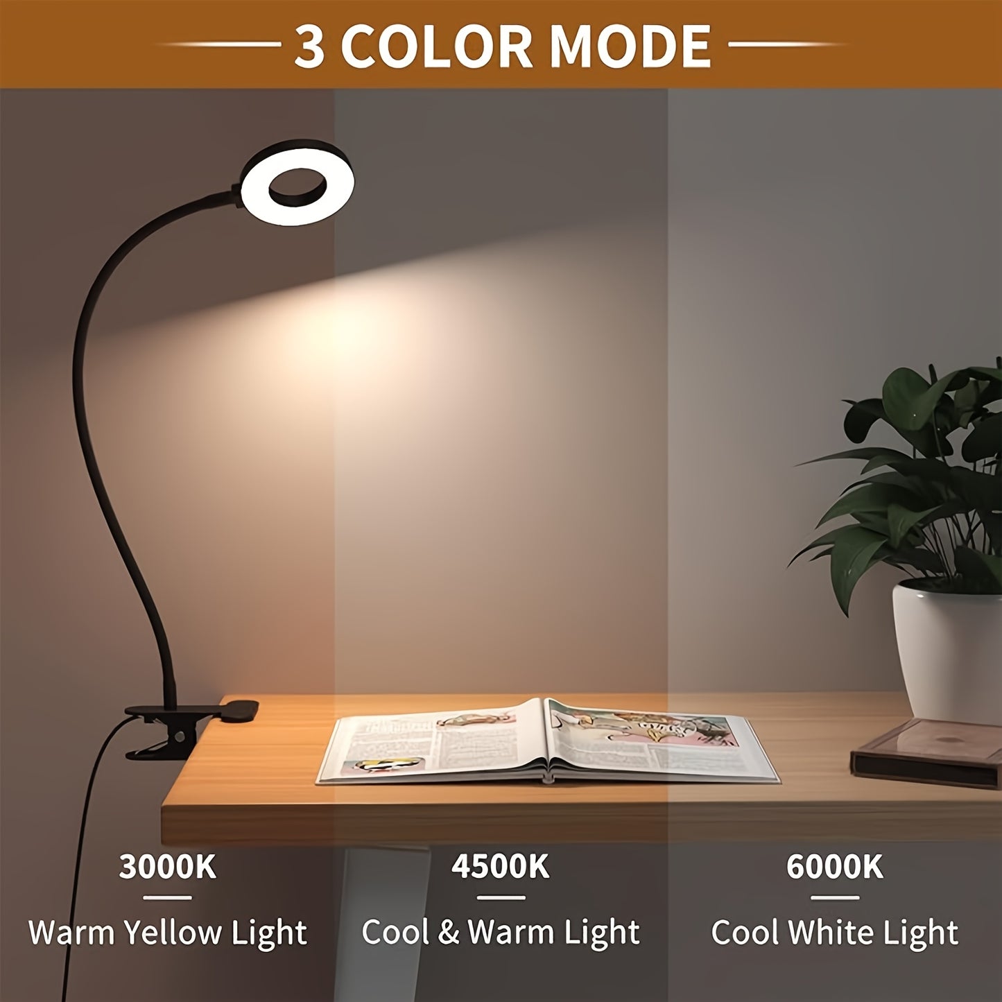 Lampe de bureau LED pince USB - Bras flexible 360° luminosité réglable