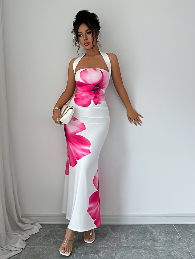 Robe d'été fleurie sans bretelles - Coupe cintrée & volants