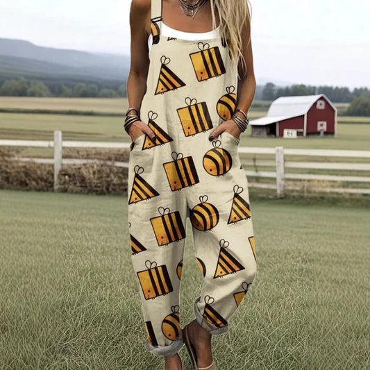 Pantalon a Bretelles Femme Imprime 3D Numerique Lin de Bambou Style Coreen - S a 5XL