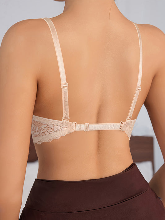 Soutien-Gorge en Dentelle Sexy – Dos Nu, Sous-Armatures, Bretelles Amovibles | Bonnets Fins & Respirants | Noir & Beige