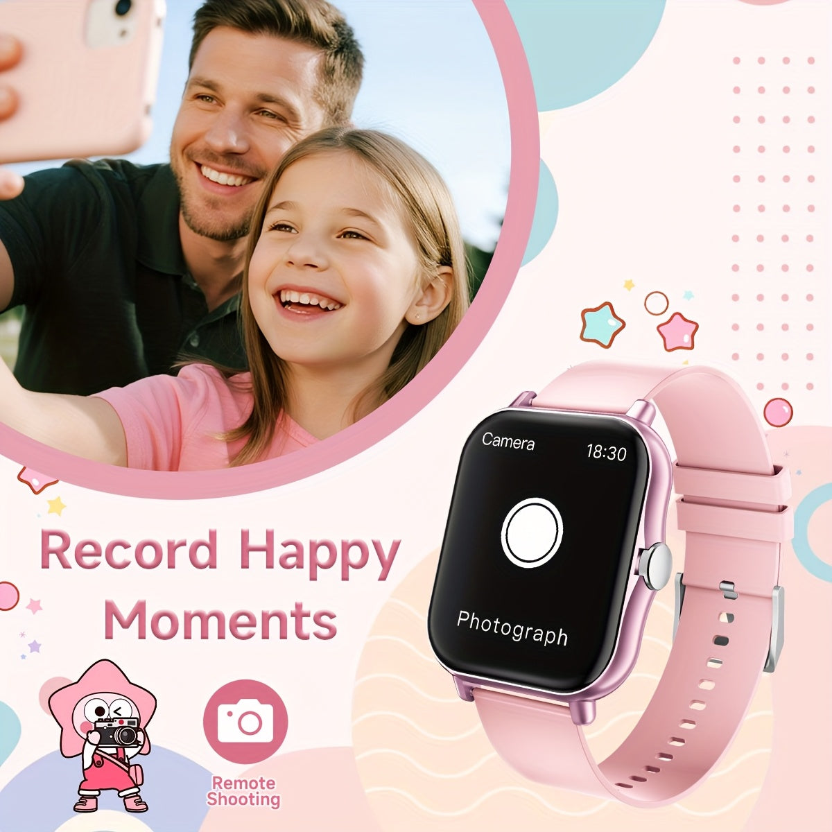 Montre Connectee Enfants Ados Ecran Tactile - Podometre, Musique, Calendrier, Alarme, Bracelet Silicone, 6 Coloris