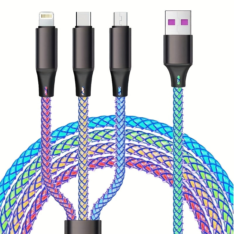 Cable Charge 3-en-1 USB-C vers Lightning 120cm - Transmission Donnees, 5-10W, Plastique Resistant