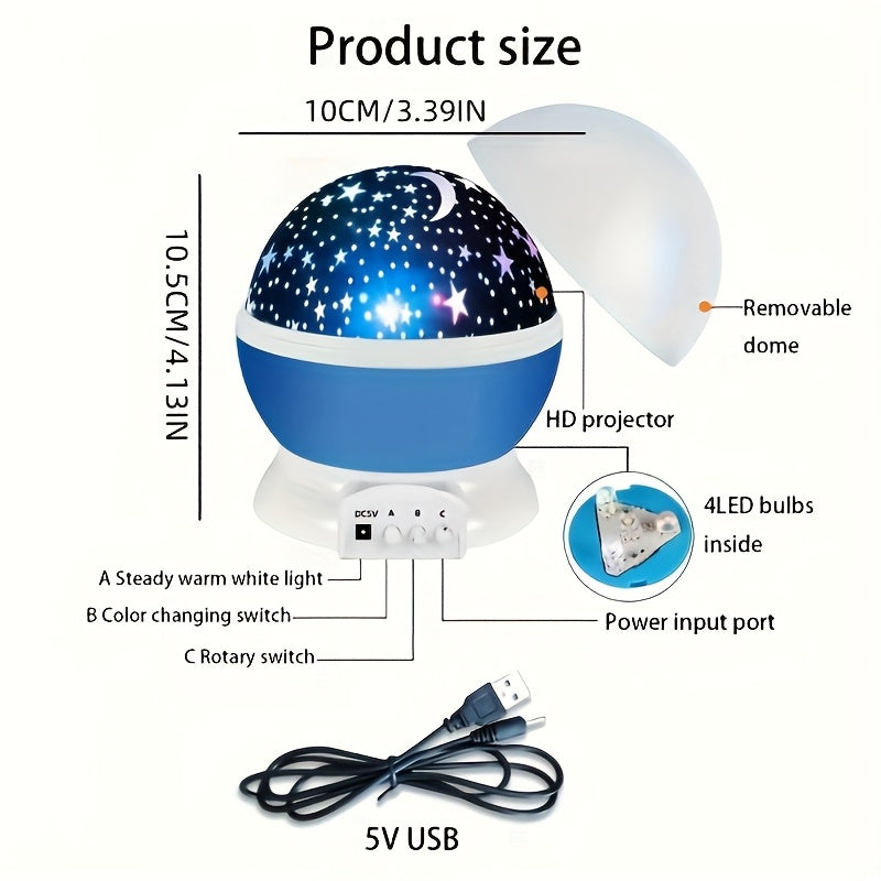 Projecteur d'étoiles et de lune rotatif 3D alimenté par USB - Topdecheztop.fr