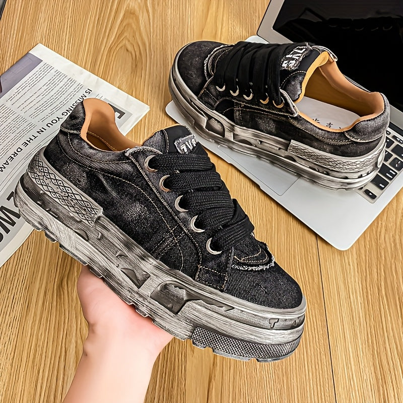 Chaussures Décontractées Homme — Denim Délavé Rétro, Semelles Épaisses, 3 Coloris, EU 38.5-43