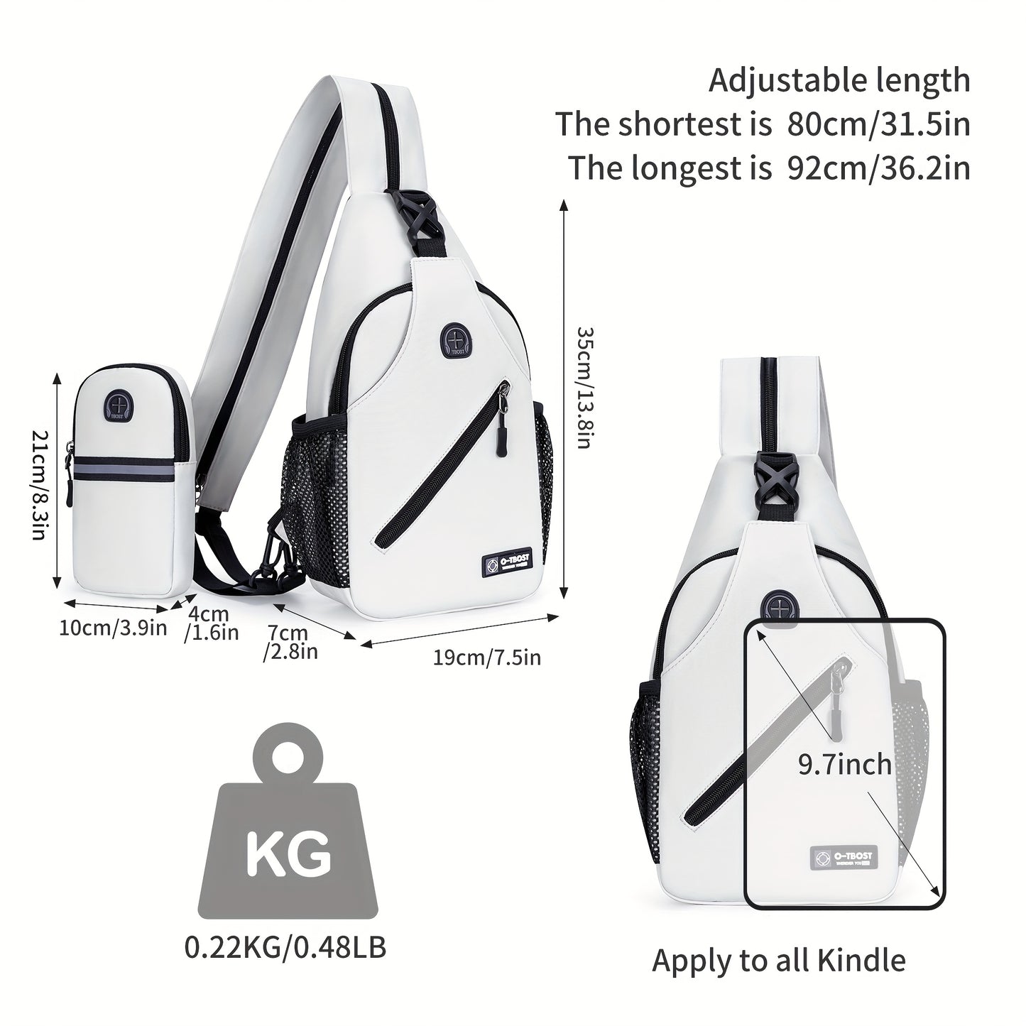 Sac a Dos Sport avec Pochette Telephone - Tissu Oxford Fermeture Eclair Blanc Noir