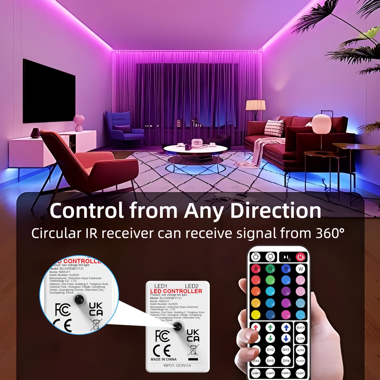Bande LED RGB avec Télécommande 44 Touches – 1M à 30M, Intensité Réglable 🌈💡