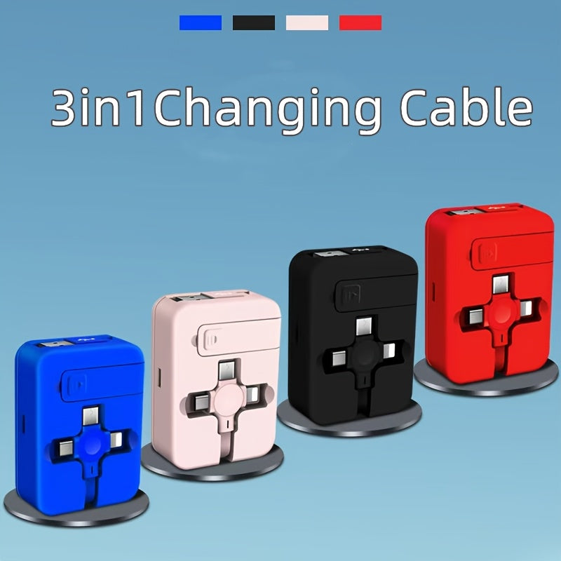 Cable USB 3-en-1 Retractable avec Support Telephone – Charge Rapide 18W, Transfert Donnees, 100cm | 8 Coloris