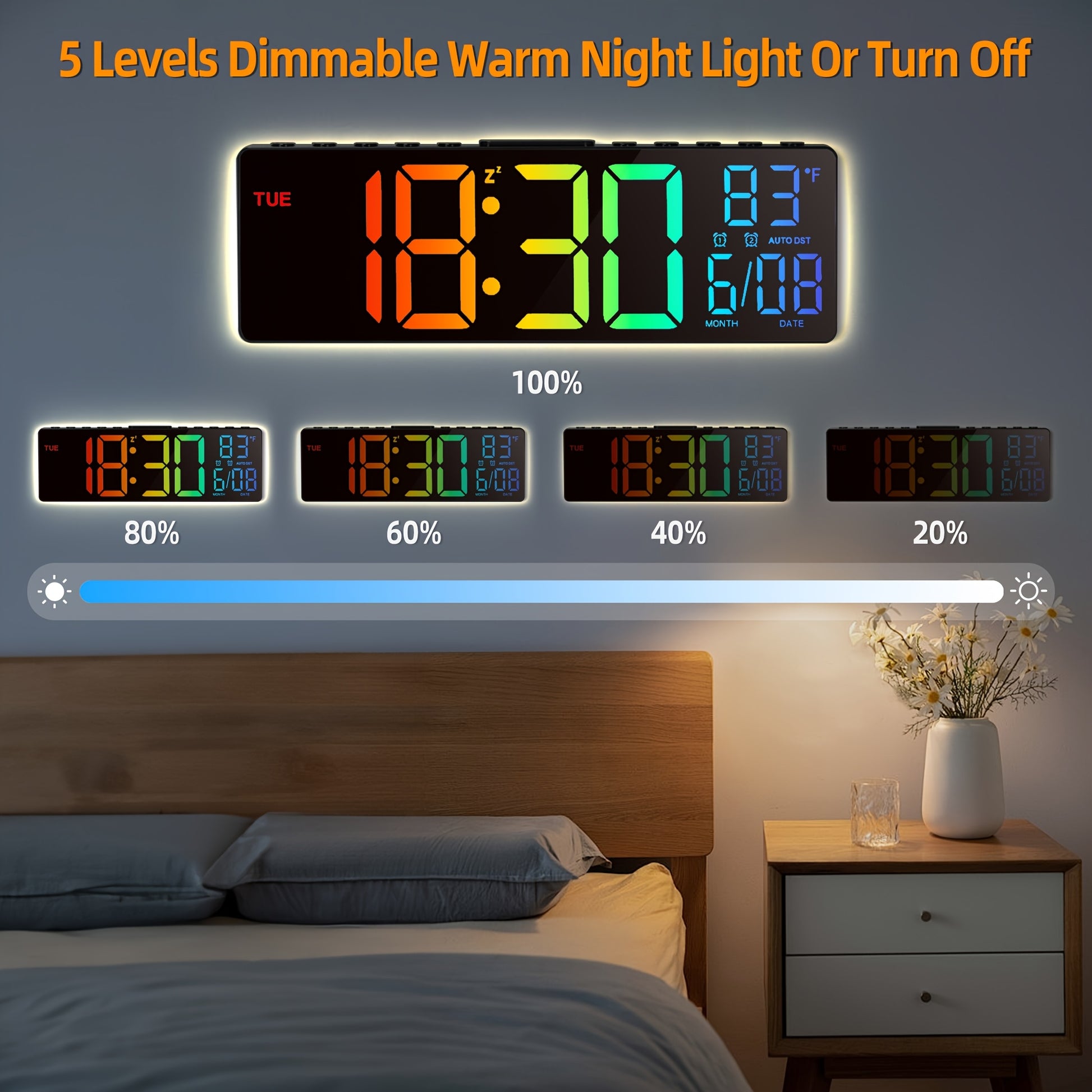 Grande horloge murale numérique avec télécommande, grand écran LED - Topdecheztop.fr