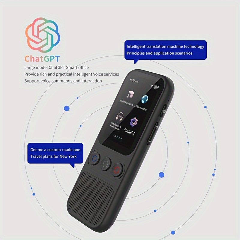 Traducteur Vocal Bidirectionnel Hishell - 138 Langues, Hors Ligne, Ecran Tactile HD 2 pouces, WiFi, USB-C