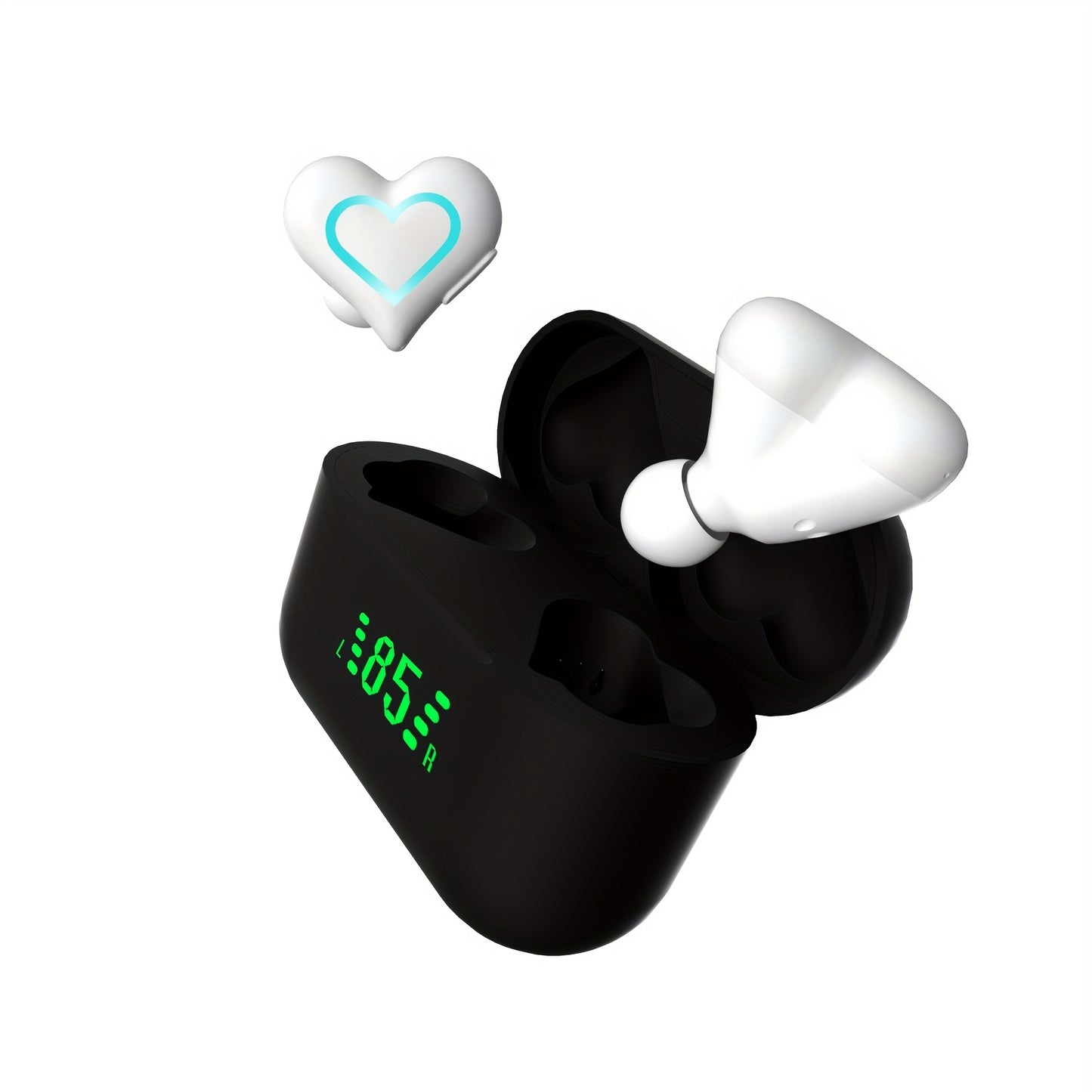 Ecouteurs Sans Fil TWS Coeur - LED, Bluetooth, Reduction de Bruit, Sport & Gaming