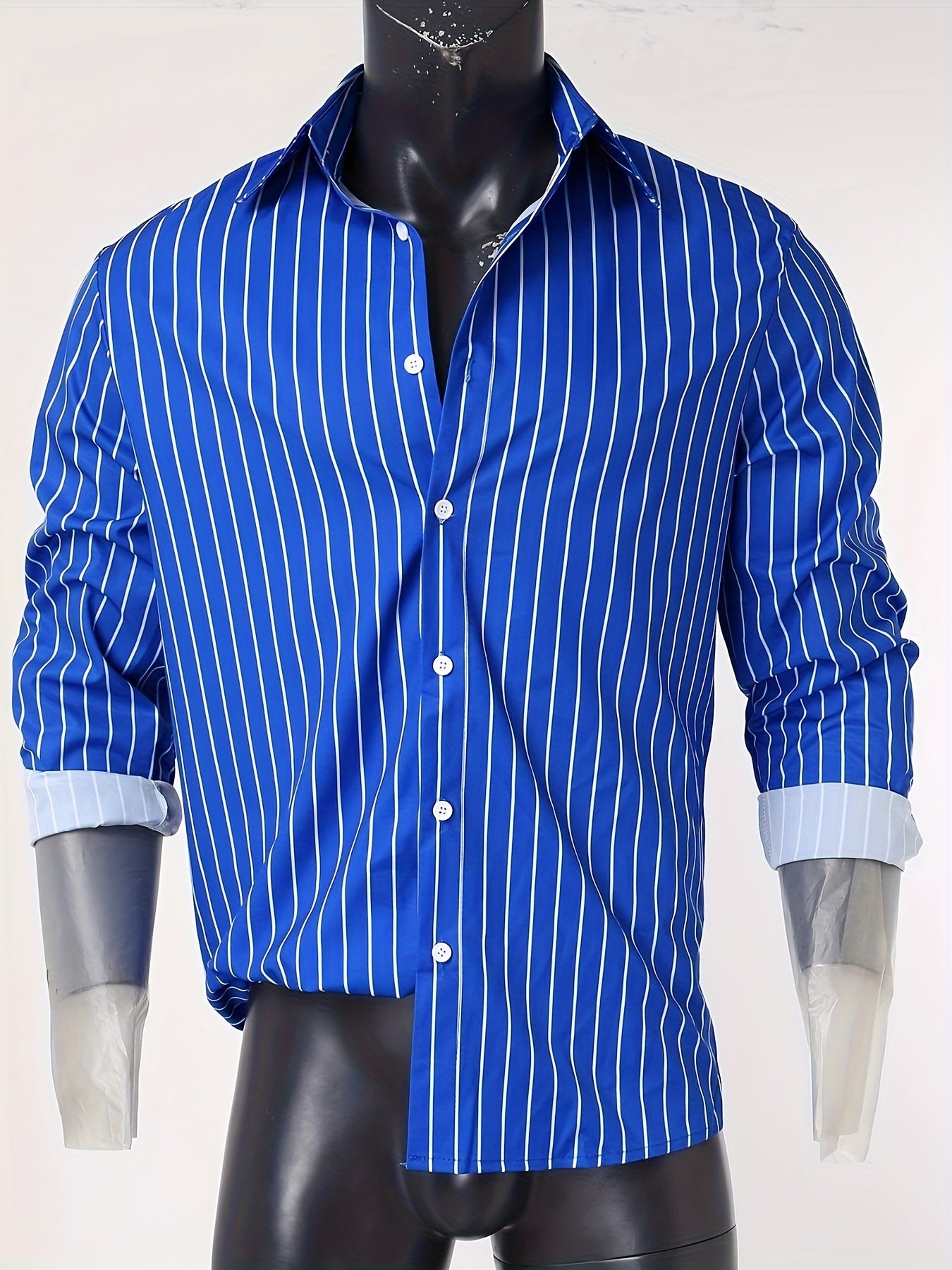 Chemise Homme Manches Longues Rayures – 95% Polyester 5% Élasthanne, Coupe Ample, 3 Coloris XS-XXXL