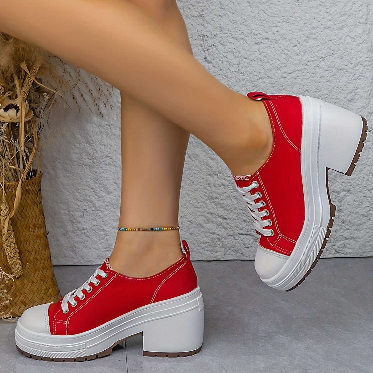 Baskets Femme Mi-Haute Plateforme Lacets - Tissu Semelle PU Style Sport 7 Coloris EU 36-42