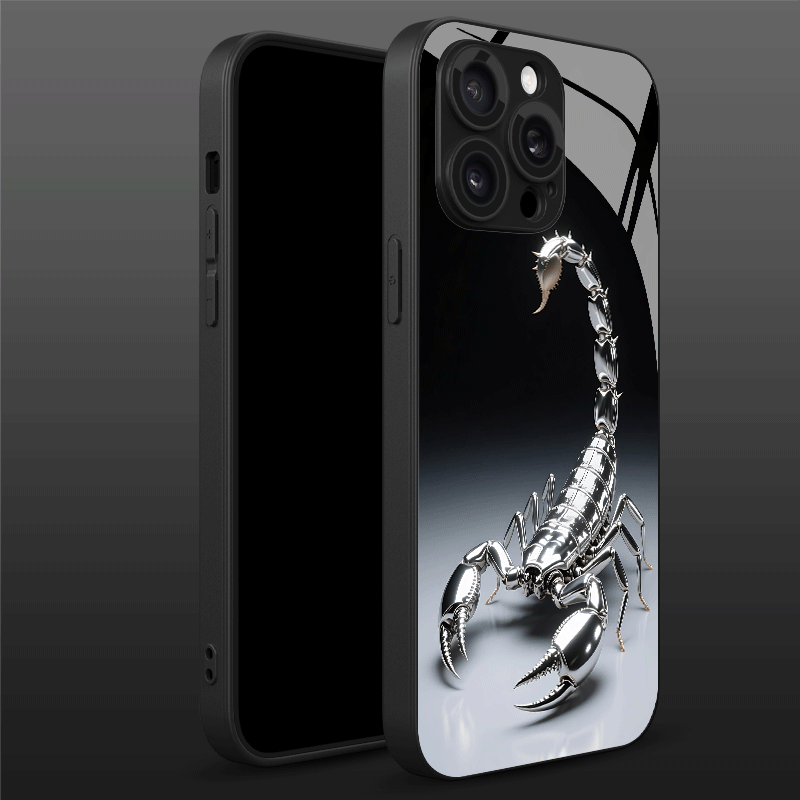 Coque iPhone Verre Trempé Motif Scorpion – Compatible MagSafe, Relief UV, iPhone 11 au 16 Pro Max