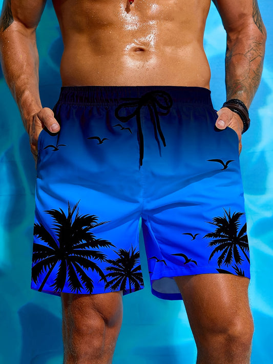 Short de Plage Homme Imprime Palmier 3D Tropical - Cordon de Serrage, Coupe Standard, 3 Coloris, FR S au FR XXL
