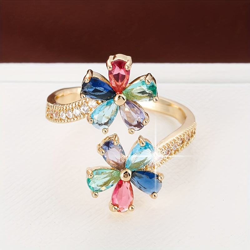 Bague Femme Cuivre Placage Or Blanc Zircon Synthetique - Dore ou Argente Taille Unique