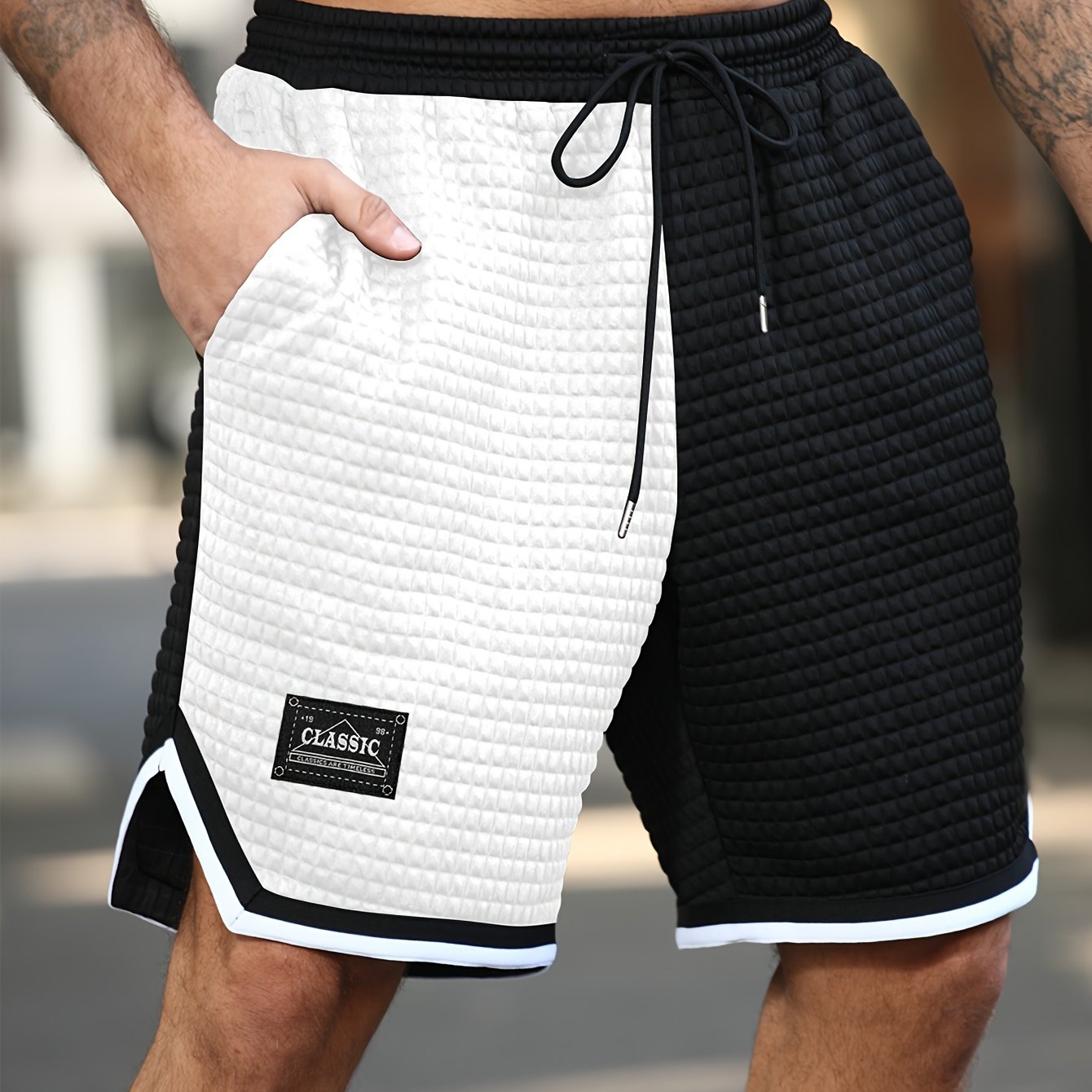 Short de Plage Homme Noir – Longueur Genou, Blocs de Couleur & Tissu Stretch | FR S à XXL