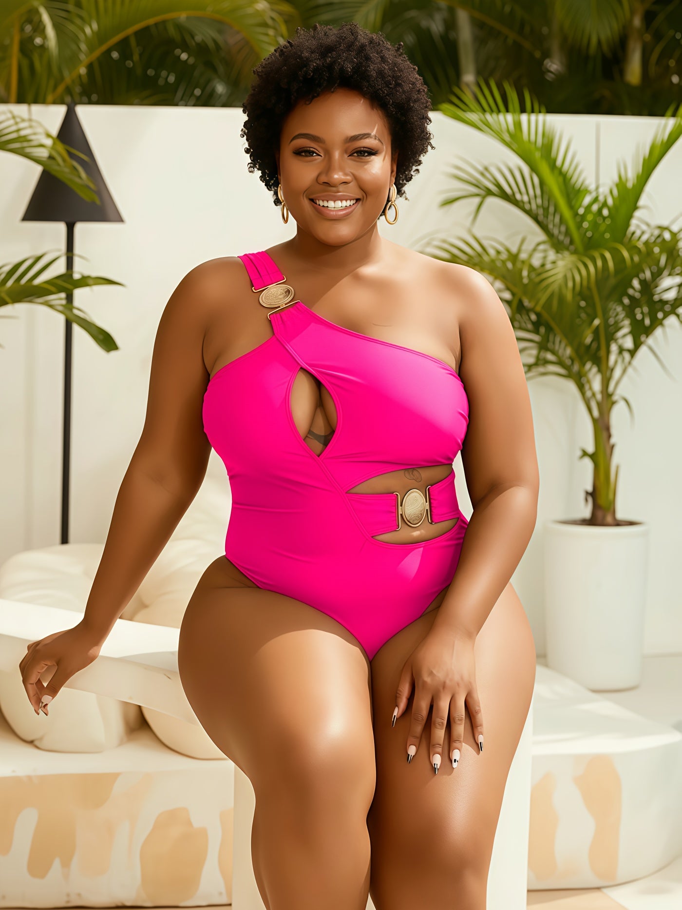 Maillot de Bain Une Piece Femme Sexy - Une Epaule, Push-Up, Grande Taille L a 4XL