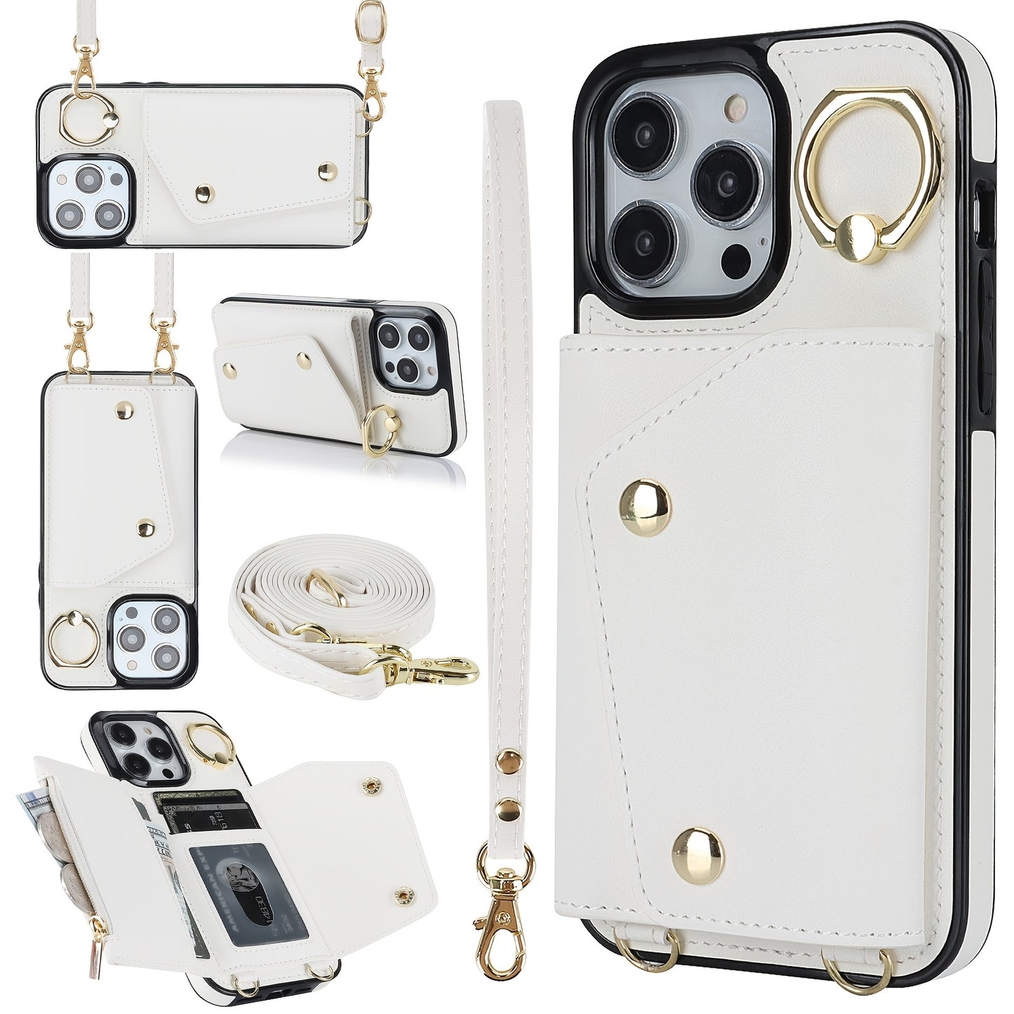 Étui Portefeuille Bandoulière iPhone – Similicuir, Support Intégré, Anti-Choc 📱✨