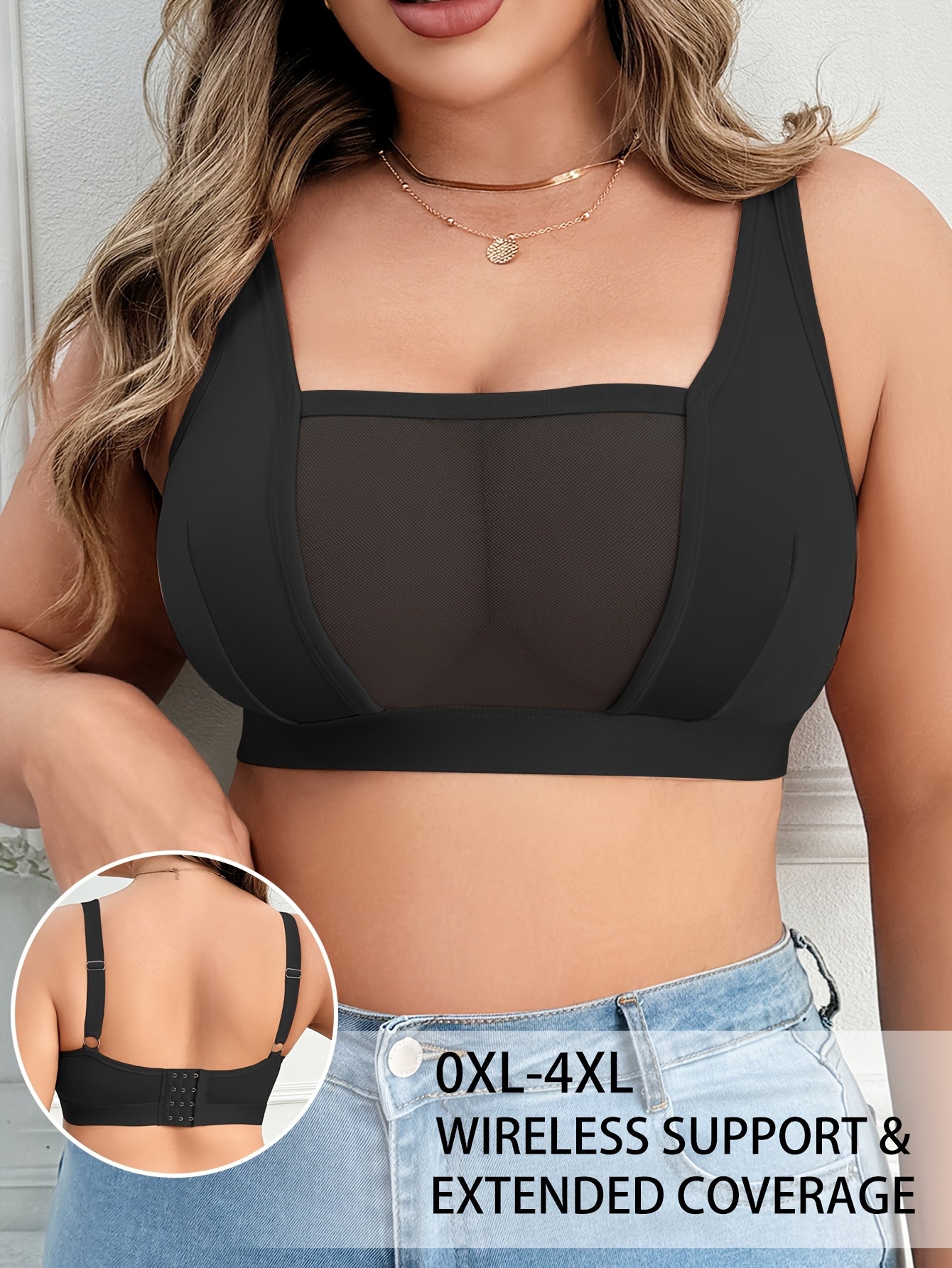 Soutien-Gorge Sans Fil Grande Taille Femme — 90% Polyester, Maille Contrastée, 3 Coloris, L-4XL