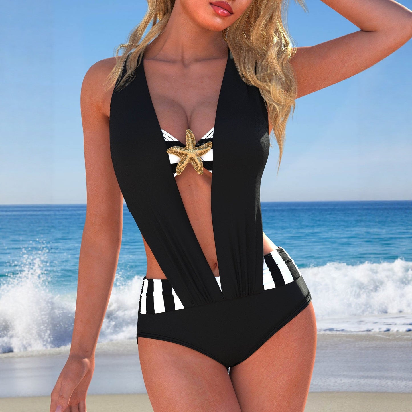 Maillot de Bain Une Piece Dos Nu Femme Couleur Unie - S a XXL