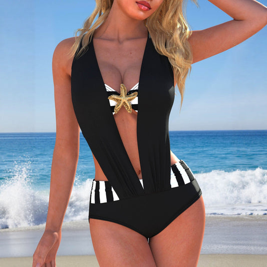 Maillot de Bain Une Piece Dos Nu Femme Couleur Unie - S a XXL