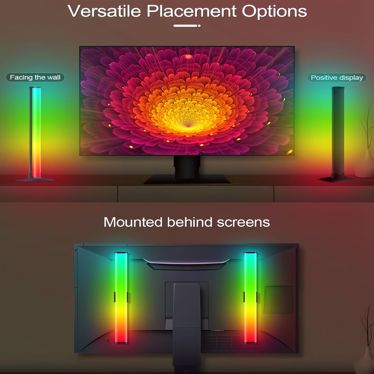Barres lumineuses LED intelligentes, lot de 2, RVB avec synchronisation musicale - Topdecheztop.fr