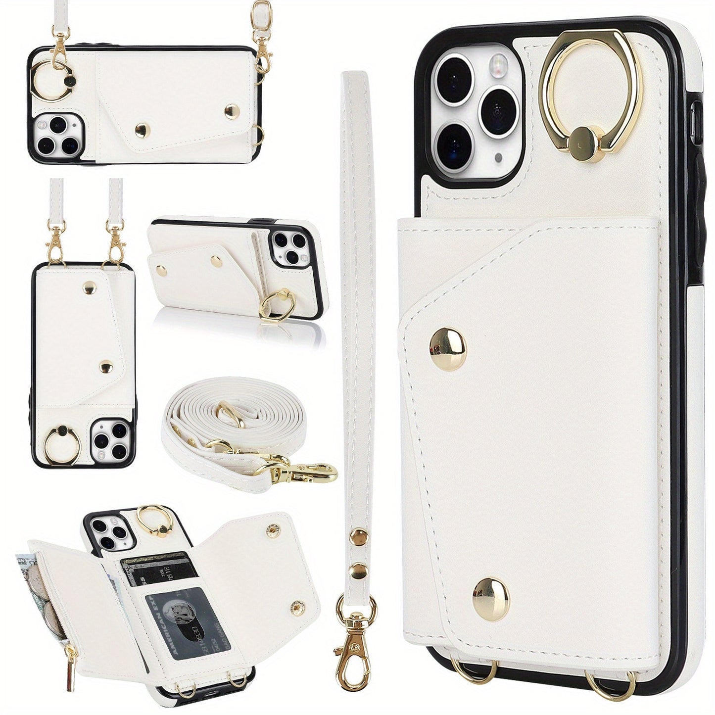 Étui Portefeuille Bandoulière iPhone – Similicuir, Support Intégré, Anti-Choc 📱✨