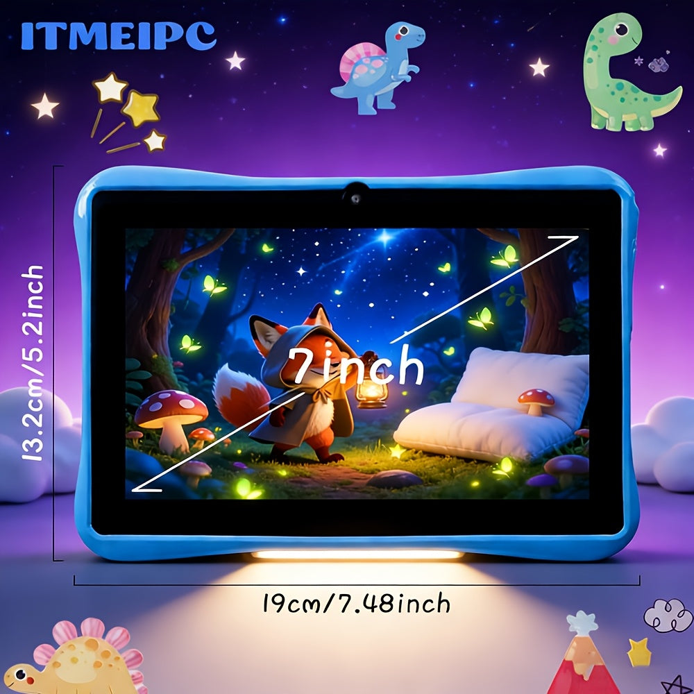 Tablette Enfant 7 Pouces Android 14 - 4 Go RAM 32 Go Ecran IPS HD Wi-Fi Quadricœur Controle Parental Etui Antichoc Bleu