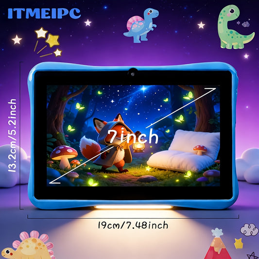 Tablette Enfant 7 Pouces Android 14 - 4 Go RAM 32 Go Ecran IPS HD Wi-Fi Quadricœur Controle Parental Etui Antichoc Bleu
