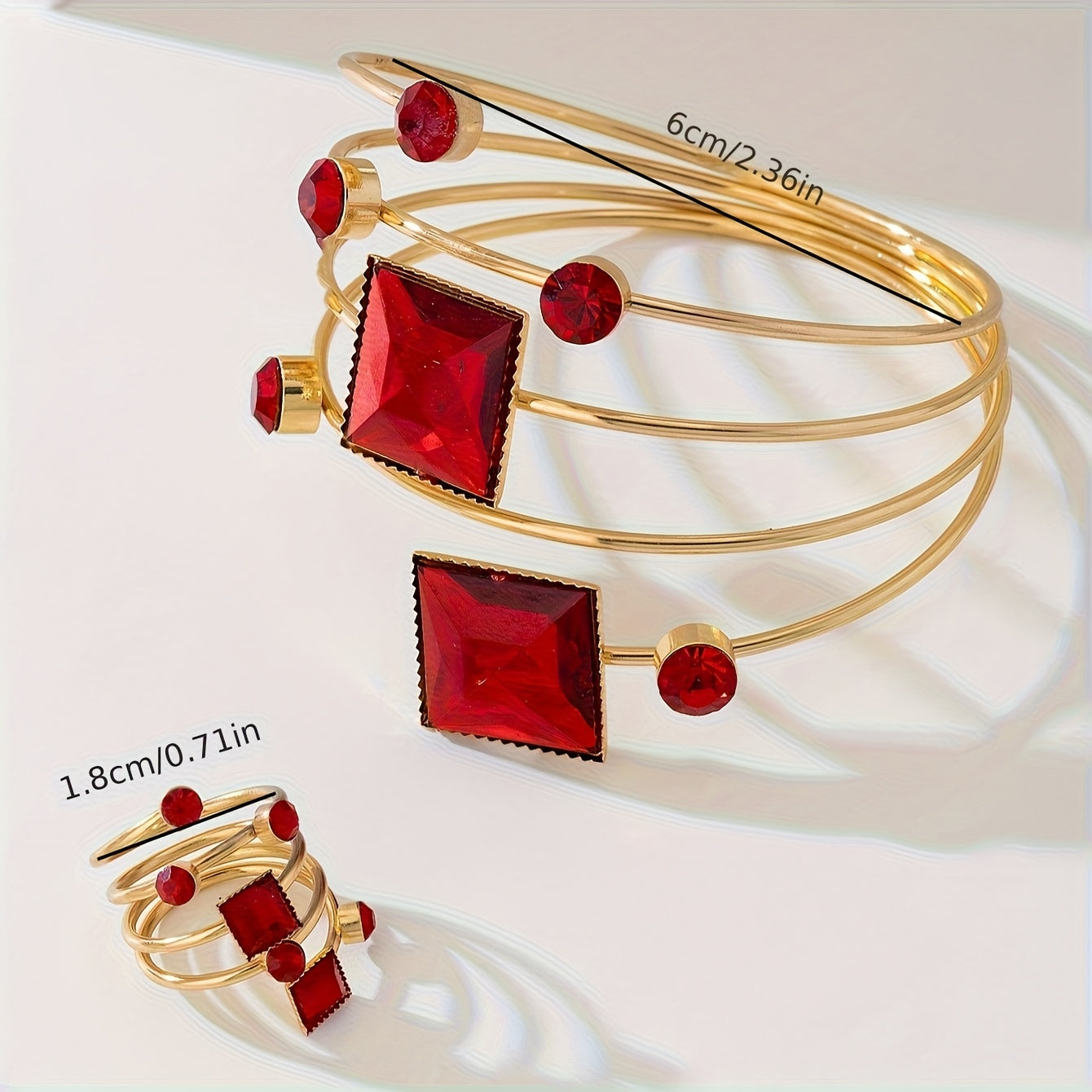 Ensemble bracelets et bagues femme plaque or KC - Style elegant, mosaique resine, toutes saisons, dore